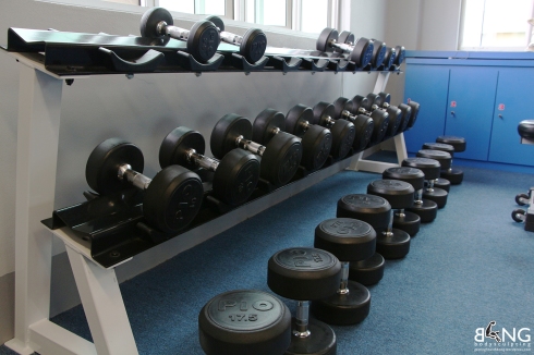 quite a number of dumbbells for use.